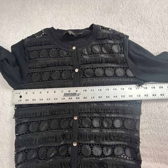 Ted Baker Womens Black Eyelet Cardigan Sweater Size 2 Button Front Lightweight - Picture 9 of 10